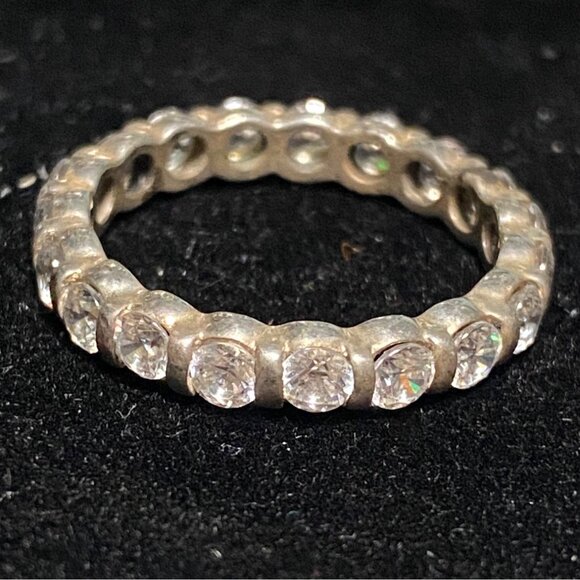 Ring CZ Cubic Zirconia Size 6 Faceted Vintage Jewelry Sterling Silver Stamped 92 - Picture 2 of 10